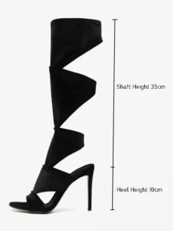 Sandales De Gladiateur Talon Aiguille Pour Femmes Chaussures En Micro-Daim Noir