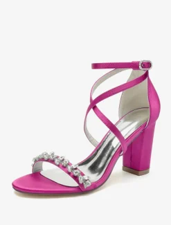 Sandales de mariée en satin blanc sexy à bout ouvert avec strass