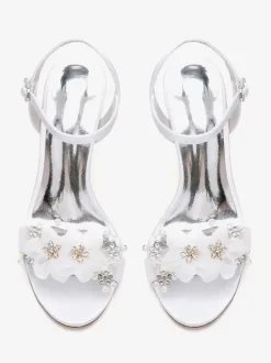 Sandales De Mariée En Satin Blanc Bout Ouvert Fleur Chaussures De Mariage
