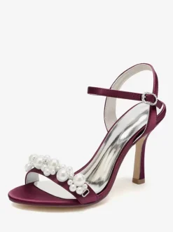Sandales de mariée en satin ivoire chic à bout ouvert avec strass