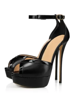 Sandales de Soirée à Talons Hauts avec Bout Ouvert Femme à Lacets Unicolore