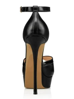 Sandales de Soirée à Talons Hauts avec Bout Ouvert Femme à Lacets Unicolore