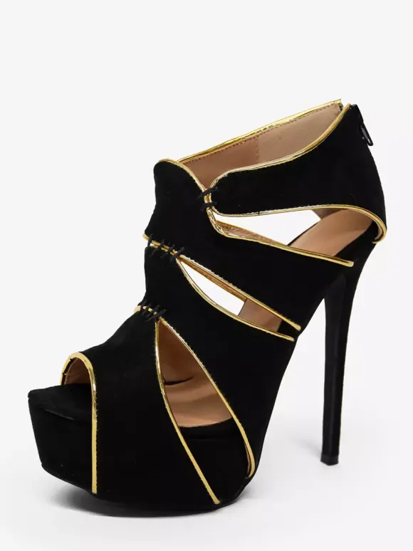 Sandales femmes sexy noir en nubuck plateforme talon haut