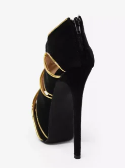 Sandales femmes sexy noir en nubuck plateforme talon haut
