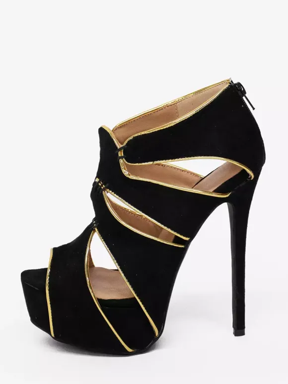 Sandales femmes sexy noir en nubuck plateforme talon haut