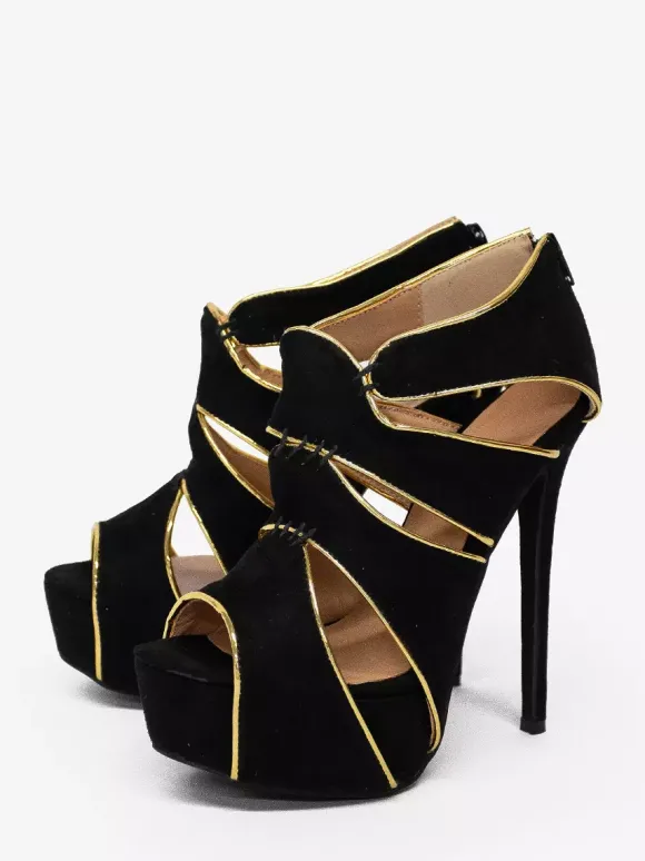 Sandales femmes sexy noir en nubuck plateforme talon haut