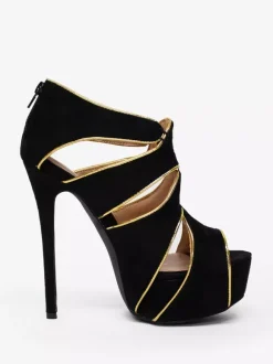Sandales femmes sexy noir en nubuck plateforme talon haut