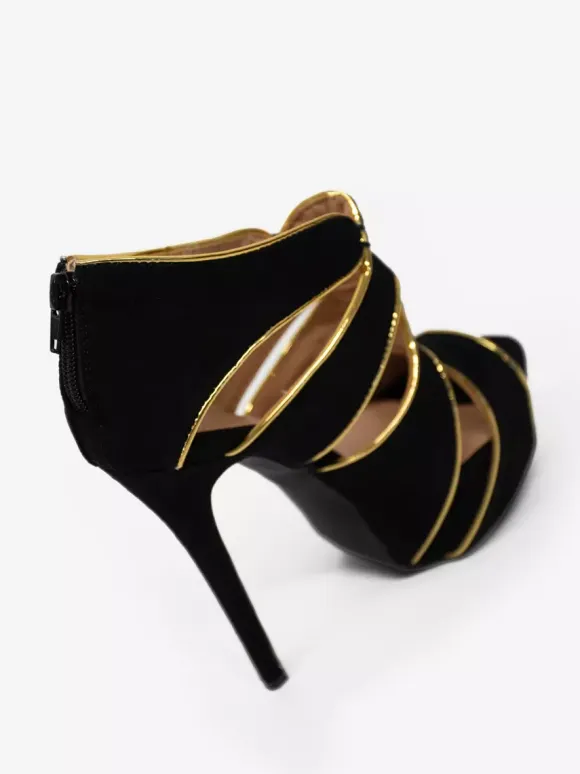Sandales femmes sexy noir en nubuck plateforme talon haut