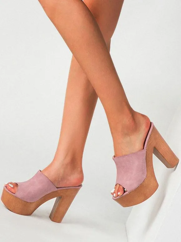 Sandales Femme Terry Slide Bout Ouvert Talon Chunky Sandales à Talons Slip-On