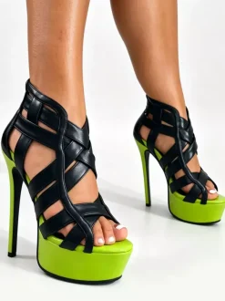 Sandales Galdiator noires à plateforme et talons hauts pour femmes