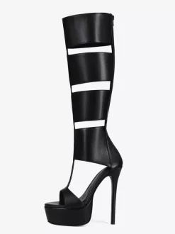 Sandales gladiateur noires à plateforme et bout ouvert sandales à talons hauts découpés