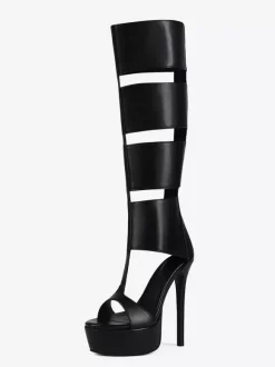 Sandales gladiateur noires à plateforme et bout ouvert sandales à talons hauts découpés