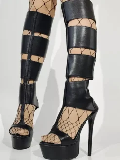 Sandales gladiateur noires à plateforme et bout ouvert sandales à talons hauts découpés
