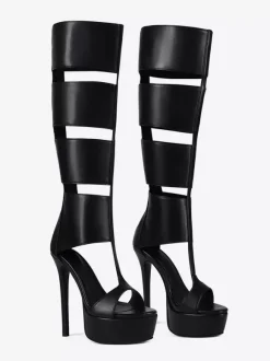 Sandales gladiateur noires à plateforme et bout ouvert sandales à talons hauts découpés