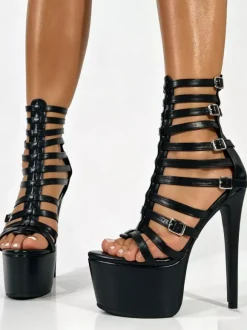 Sandales gladiateur noires à plateforme et boucle à talons hauts