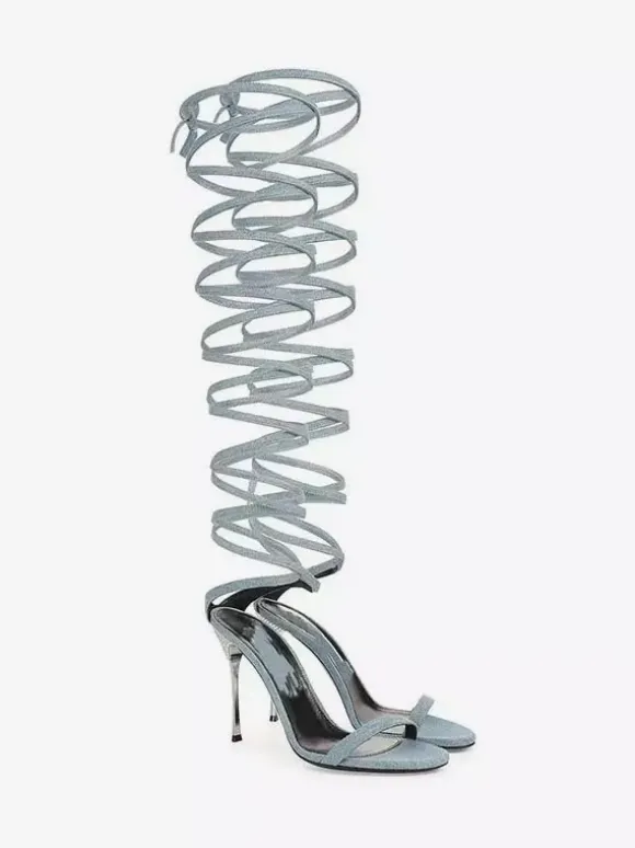 Sandales gladiateur noires pour femmes bout ouvert talons ornés de strass lacets chaussures de soirée