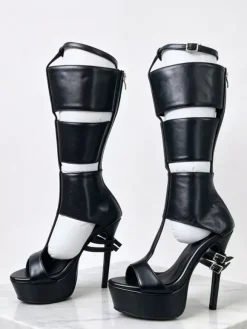 Sandales gladiateur noires à plateforme bout ouvert et boucle