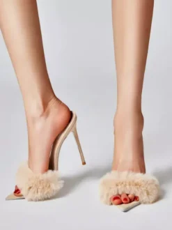 Sandales à glissière pour femmes Chic Micro Daim Supérieur Bout Pointu Talon Aiguille Pantoufles