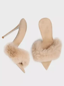 Sandales à glissière pour femmes Chic Micro Daim Supérieur Bout Pointu Talon Aiguille Pantoufles