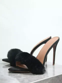 Sandales à glissière pour femmes Chic Micro Daim Supérieur Bout Pointu Talon Aiguille Pantoufles