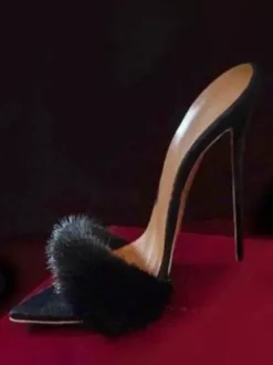 Sandales à glissière pour femmes Chic Micro Daim Supérieur Bout Pointu Talon Aiguille Pantoufles