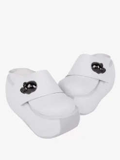 Sandales gothiques Lolita avec détails en métal bout rond squelette en cuir PU chaussures d'été blanches Lolita