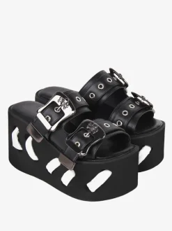 Sandales Gothiques Lolita À Bout Rond Steam Punk Chaussures D'été Compensées Lolita Noires
