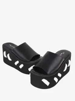 Sandales gothiques Lolita à bout rond en cuir PU Chaussures d'été Lolita noires