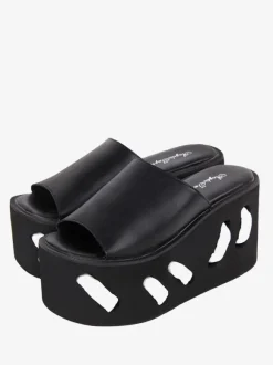 Sandales gothiques Lolita à bout rond en cuir PU Chaussures d'été Lolita noires