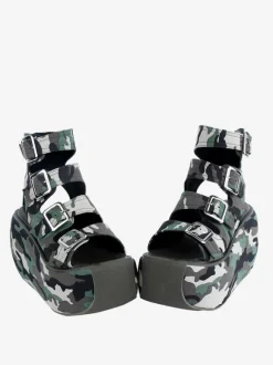 Sandales gothiques Lolita Chaussures d'été Lolita à bout rond en textile vert chasseur