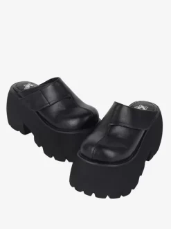 Sandales gothiques Lolita à rivets noirs imprimé floral chaussures d'été en cuir PU à bout ouvert