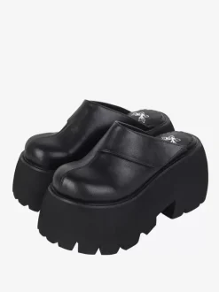 Sandales gothiques Lolita à rivets noirs imprimé floral chaussures d'été en cuir PU à bout ouvert