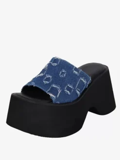Sandales gothiques Lolita tissées à bout ouvert en cuir PU chaussures d'été bleues Lolita