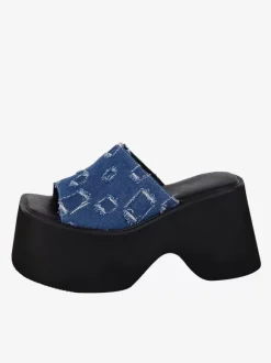 Sandales gothiques Lolita tissées à bout ouvert en cuir PU chaussures d'été bleues Lolita