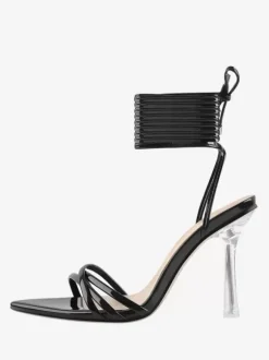 Sandales à lacets noires chaussures habillées à talons hauts bride