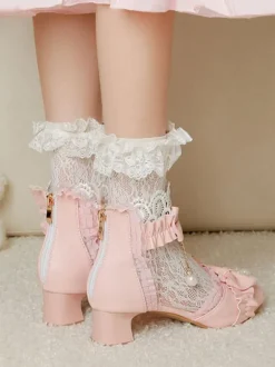 Sandales Lolita Style Rococo Beige Arcs Perles Bout Découpé Lolita Chaussures D'été