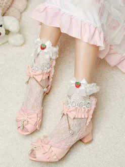 Sandales Lolita Style Rococo Beige Arcs Perles Bout Découpé Lolita Chaussures D'été