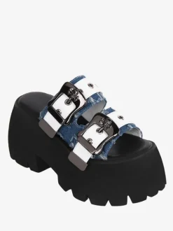 Sandales Mignonne Lolita Bleu En Cuir PU Bout Rond Chaussures Compensées D'été Lolita