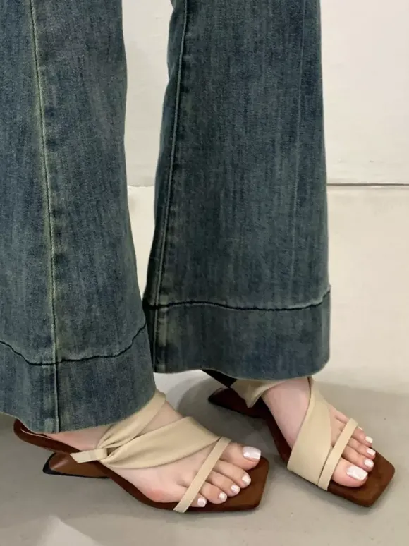 Sandales mules à bout ouvert pour femmes sandales à talons design à lanières