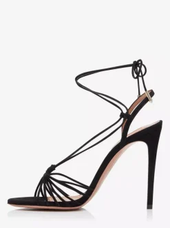 Sandales noires en daim à talons hauts et bout ouvert chaussures habillées à lacets