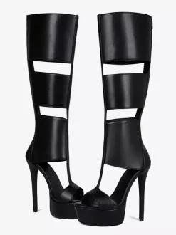 Sandales noires montantes à plateforme et bout ouvert style gladiateur unisexe