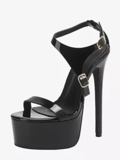 Sandales noires sexy à plateforme bout ouvert boucle talons hauts style strip-teaseuse