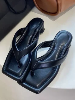 Sandales noires à talon épais et sans talon pour femmes
