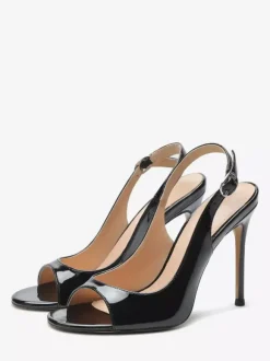 Sandales noires à talons hauts bout ouvert et talon aiguille chaussures habillées
