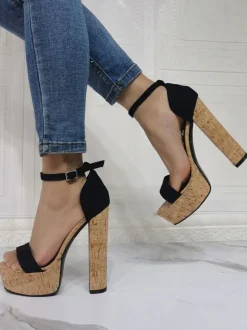 Sandales à plateforme avec bride à la cheville et talons épais en liège pour femmes