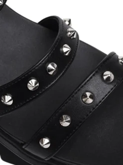 Sandales à plateforme pour femmes Rivets noirs Sandales spartiates en cuir PU
