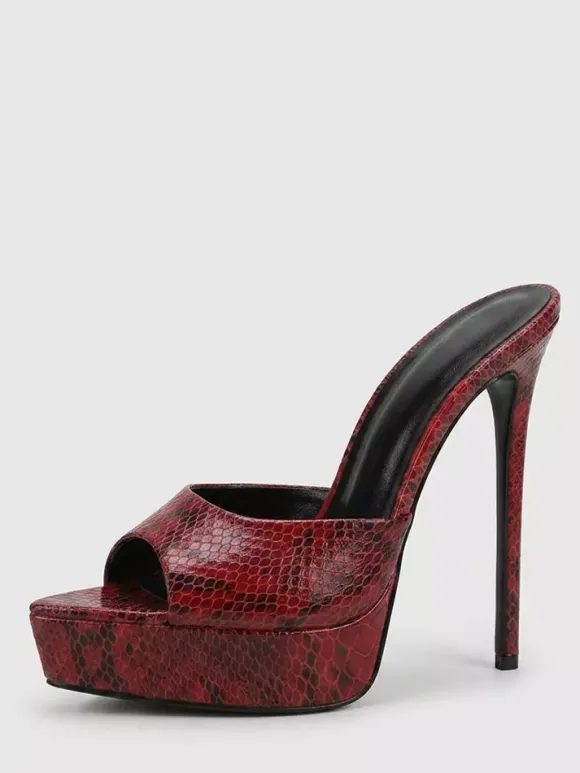 Sandales rouges sexy pour femmes à talons hauts bout ouvert et plateforme.