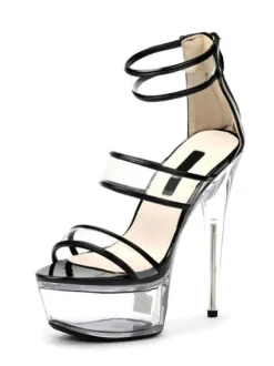 Sandales Sexy avec Plateforme à Talons Hauts Femme avec Bout Ouvert Unicolore