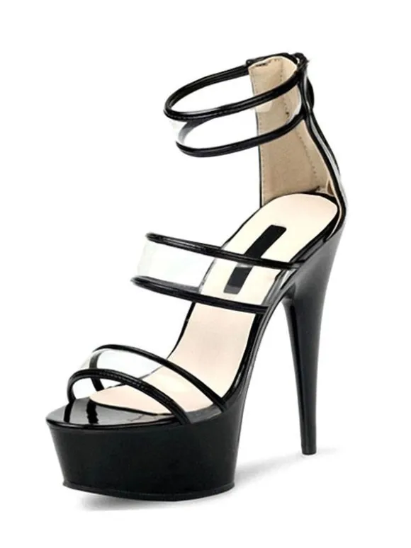 Sandales Sexy avec Plateforme à Talons Hauts Femme avec Bout Ouvert Unicolore