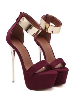 Sandales sexy femme bordeaux en PU plateforme talon aiguille